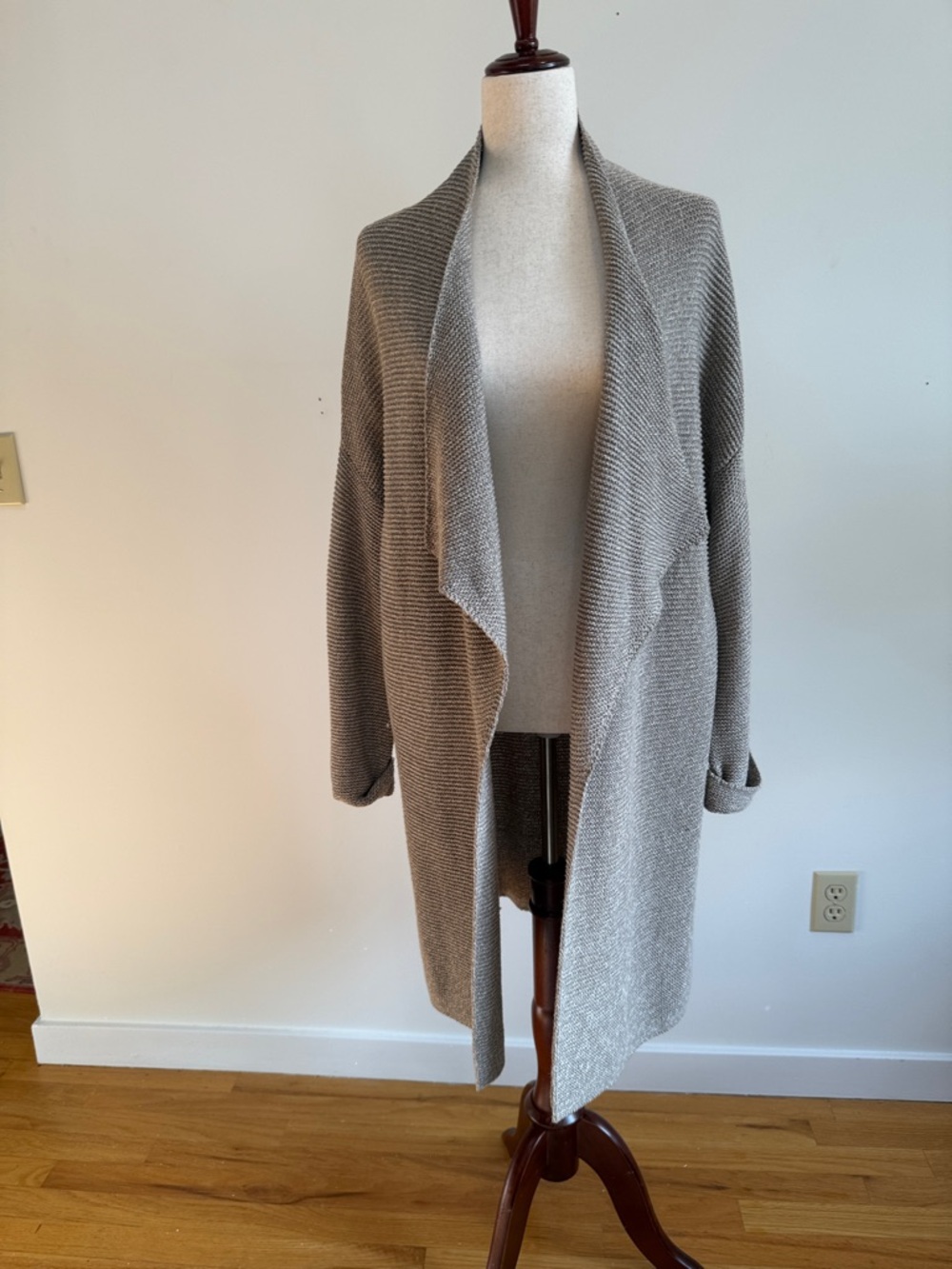 Women's Open-Front Gray Knit Waterfall Cardigan